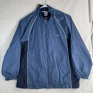 Vintage Reebok Windbreaker Jacket Mens XXL 2XL Blue White Stripe Logo Zip Lined